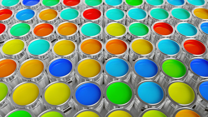 Colurful paint buckets on white background - 3D Rendering