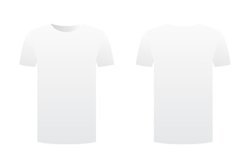 White t-shirt template shirt isolated on white background front and back design short sleeve. Sport print ready clothing vector. Men, women or unisex design. Advertisement dress. Empty clean template.