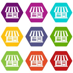 Shop icon set color hexahedron
