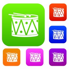 Drum and drumsticks set color collection
