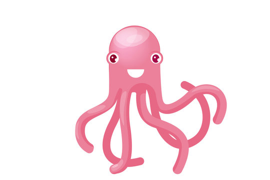 Isolated pink octopus smiling, good humor