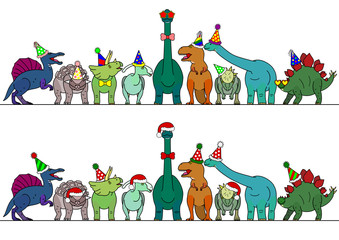 colorful dinosaur with party hat border © Ayumi Onishi