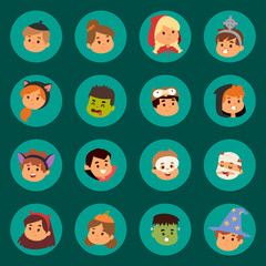 Cute kids wearing Halloween party costumes vector.