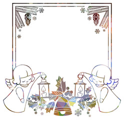Christmas square sparkling frame with cute angels.