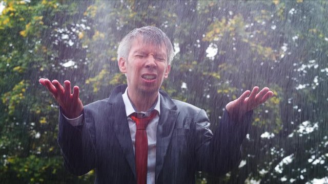 Businessman in the rain