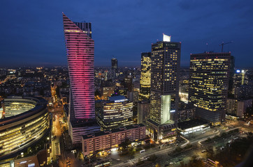 Fototapeta na wymiar Panorama of modern Warsaw by night