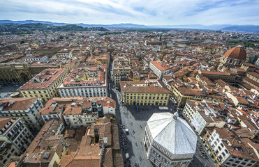 Fototapeta premium cityscape of Florence - old town with cathedral church Santa Maria del Fiore at sunny day, Florence, Italy
