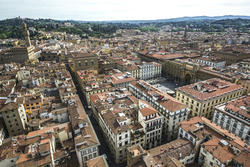 Tower of palazzo vecchio in florence top view to roofs old town