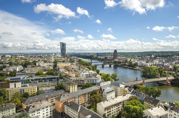 Summer panorama of the financial district in Frankfurt, Germany