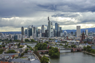 Fototapeta na wymiar Summer panorama of the financial district in Frankfurt, Germany