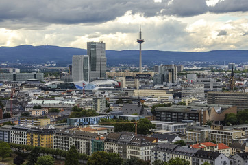 Summer panorama of the financial district in Frankfurt, Germany