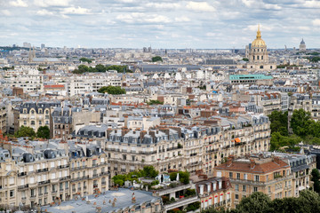 Fototapeta na wymiar Aerial view of central Paris including Les Invalides and typical parisian houses