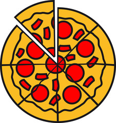 nehmen fehlendes aufgeschnitten teile stücke pizza rund groß comic cartoon clipart salami paprika