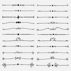 Set Of Hand Drawn Decorative Calligraphic Elements For Decoration. Handmade Vector Illustration.