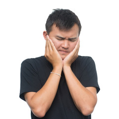 emotions and people concept - asian man has toothache isolated on white background with clipping path