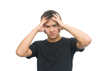 Naklejka premium emotions and people concept - asian man has stressed isolated on white background with clipping path