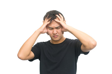 Fototapeta premium emotions and people concept - asian man has stressed isolated on white background