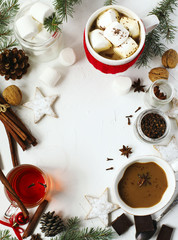 Hot chocolate with spicy, marshmallows and spicy tea