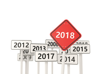 2018 New year symbol on a road sign