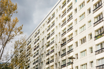 big plattenbau building in autumn