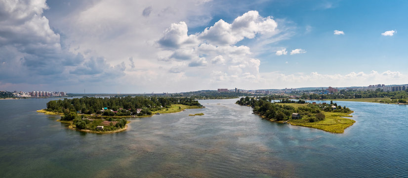 View of the Elizovsky and Krivoy islands on the Angara River in Irkutsk city