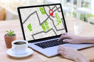 GPS Map to Route Destination network connection Location Street Map with GPS Icons  Navigation
