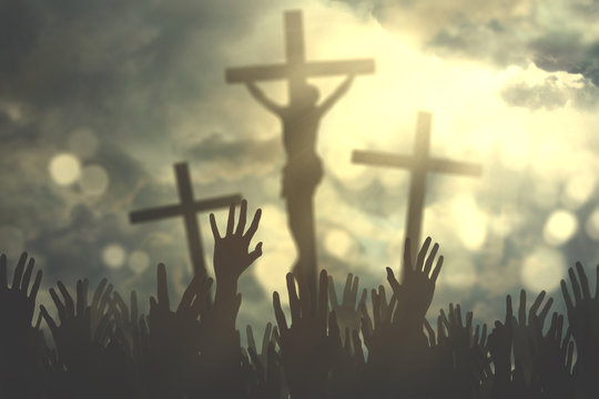 Hands of Christian people with crucifixes - Powered by Adobe