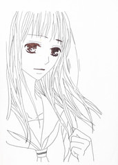 Drawing in the style of anime. Picture of a girl in the picture