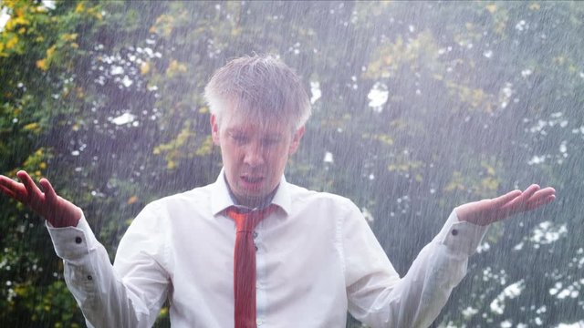Businessman in the rain