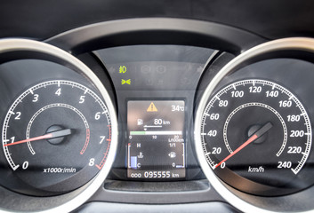 Fototapeta premium The instrument panel of the car is out of motion. Modern car das