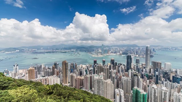 Timelapse of Hong Kong View from the Mountain Peak,Aerial view,Landmark view,