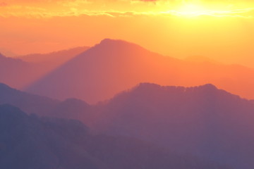 Obraz premium 夜明けの山並み Mt.Chokai, Yamagata, Japan