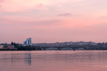Fototapeta premium View of the Glazkov Bridge over the Angara, Irkutsk city