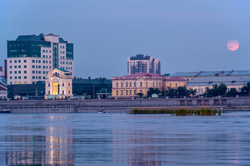 Moonrise over the Angara embankment in Irkutsk