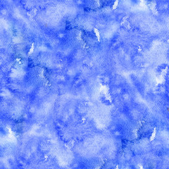 Watercolor blue white strokes hand drawn paper texture. Seamless pattern