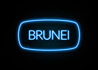 Brunei  - colorful Neon Sign on brickwall