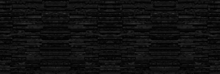 Photo sur Plexiglas Pierres Fond de texture de mur de bloc de couche de pierre de marbre noir, bannière longue taille.