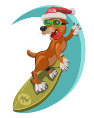 Dog surfers happy new year 2018/ Dog surfers happy new year 2018 is on the Board gets the adrenaline pumping speed slides on the waves of joy and good luck!