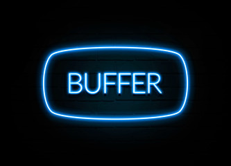 Buffer  - colorful Neon Sign on brickwall