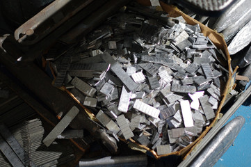 Linotype lead pigs at news office for melting down - obrazy, fototapety, plakaty