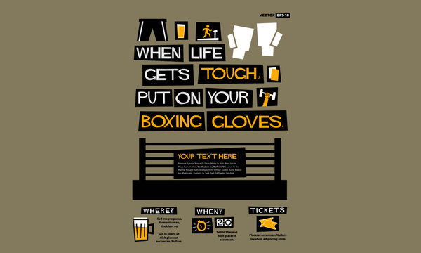 When Life Gets Tough, Put On Your Boxing Gloves. (Flat Style Vector Illustration Motivational Sport Quote Poster Design)