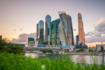 Fototapeta na wymiar Modern skyscrapers of Moscow city skyline at twilight