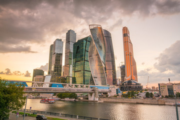 Fototapeta na wymiar Modern skyscrapers of Moscow city skyline at twilight