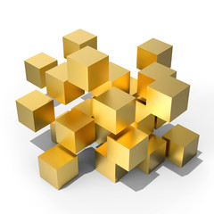 Golden 3D Cubes, 3D Illustration