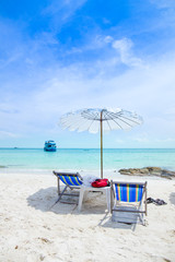 Sun loungers and beach umbrellas on the beach