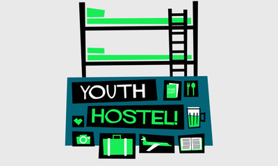 Youth Hostel (Flat Style Vector Illustration Quote Poster Design)