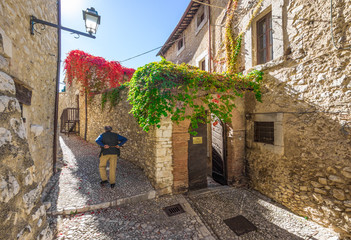 Naklejka premium Labro (Italy) - In province of Rieti, Labro is a very nice little medieval stone town over the Piediluco lake, in Lazio region, the border with Umbria region