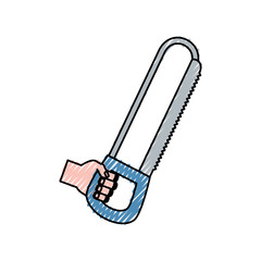 flat line  colored hand  with saw  doodle over white background vector illustration
