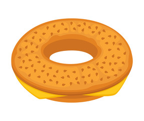 Bread bun donut or cheese bagel vector icon for bakery shop