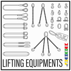 Set of lifting gears and lifting equipments line icons style in new modern simple design.